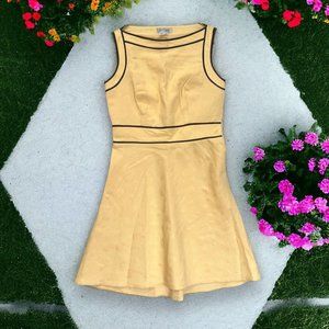 Vintage Kay Unger Cotton Blend Dress Yellow and Brown with Atomic Circles Sz 10